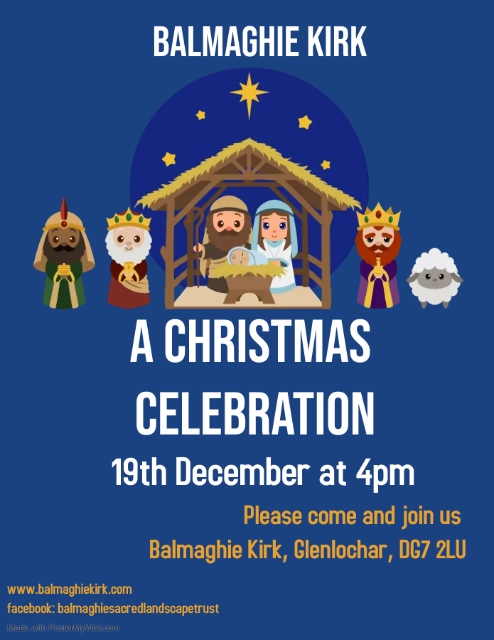 A Christmas Celebration at Balmaghie Kirk on 19th December at 4pm. Please come and join us.